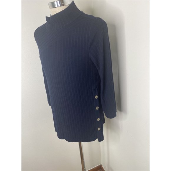 Anthropologie Saturday Sunday Tunic Top M Black Long Sleeve Button Side Ribbed - Picture 2 of 7